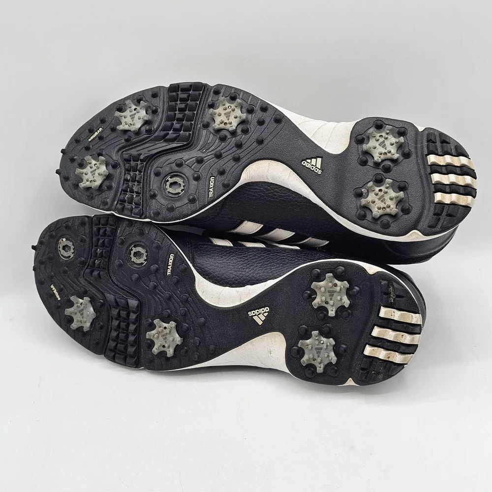 Adidas Golf Shoes Mens Size‎ 10.5 Black White TRAXION Spiked Cleats 816508